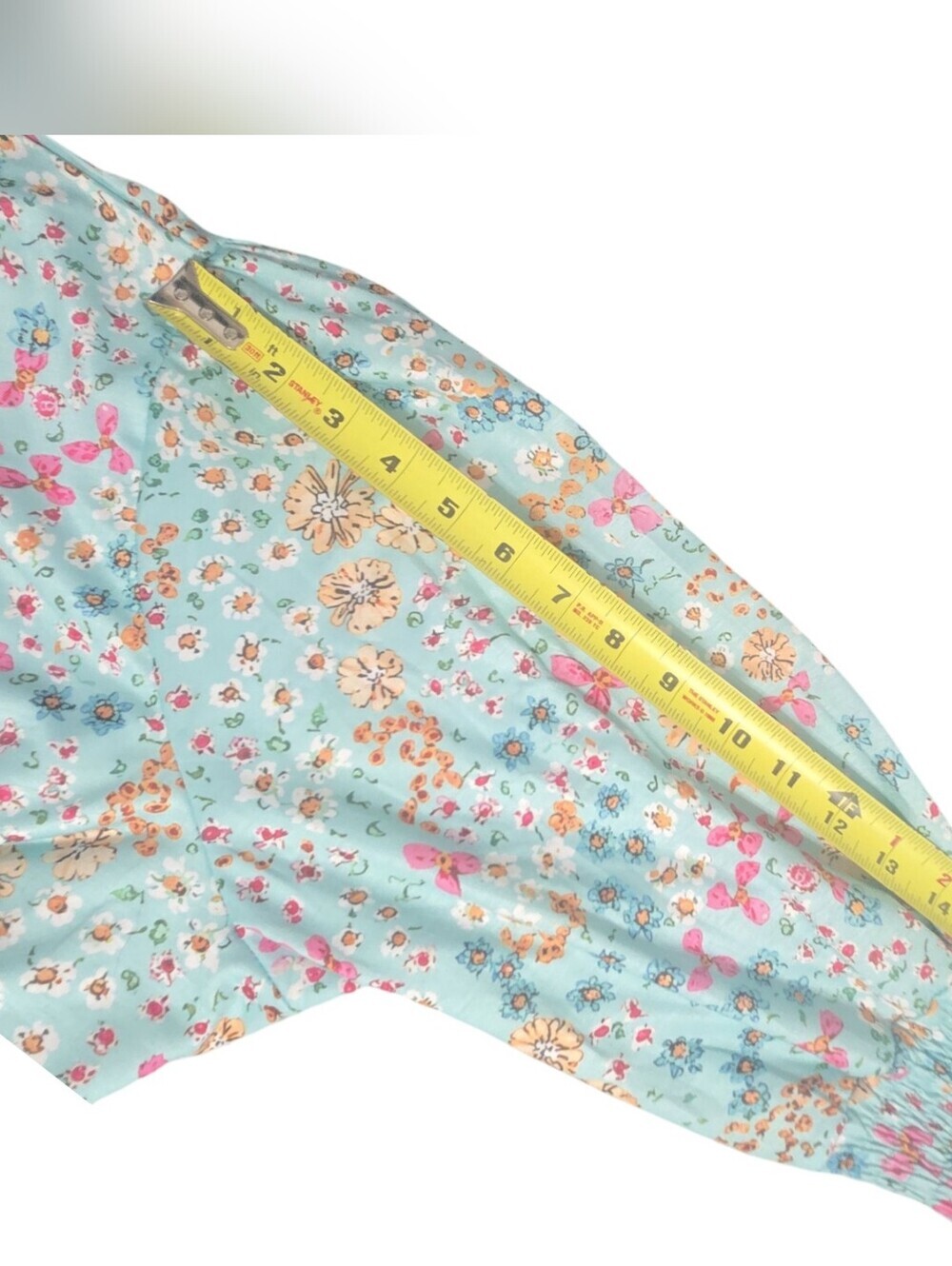 Fantaslook Light Blue Floral Puff-Sleeve Women's, Knit, 3/4 Sleeve, Plus 2X - Picture 6 of 9